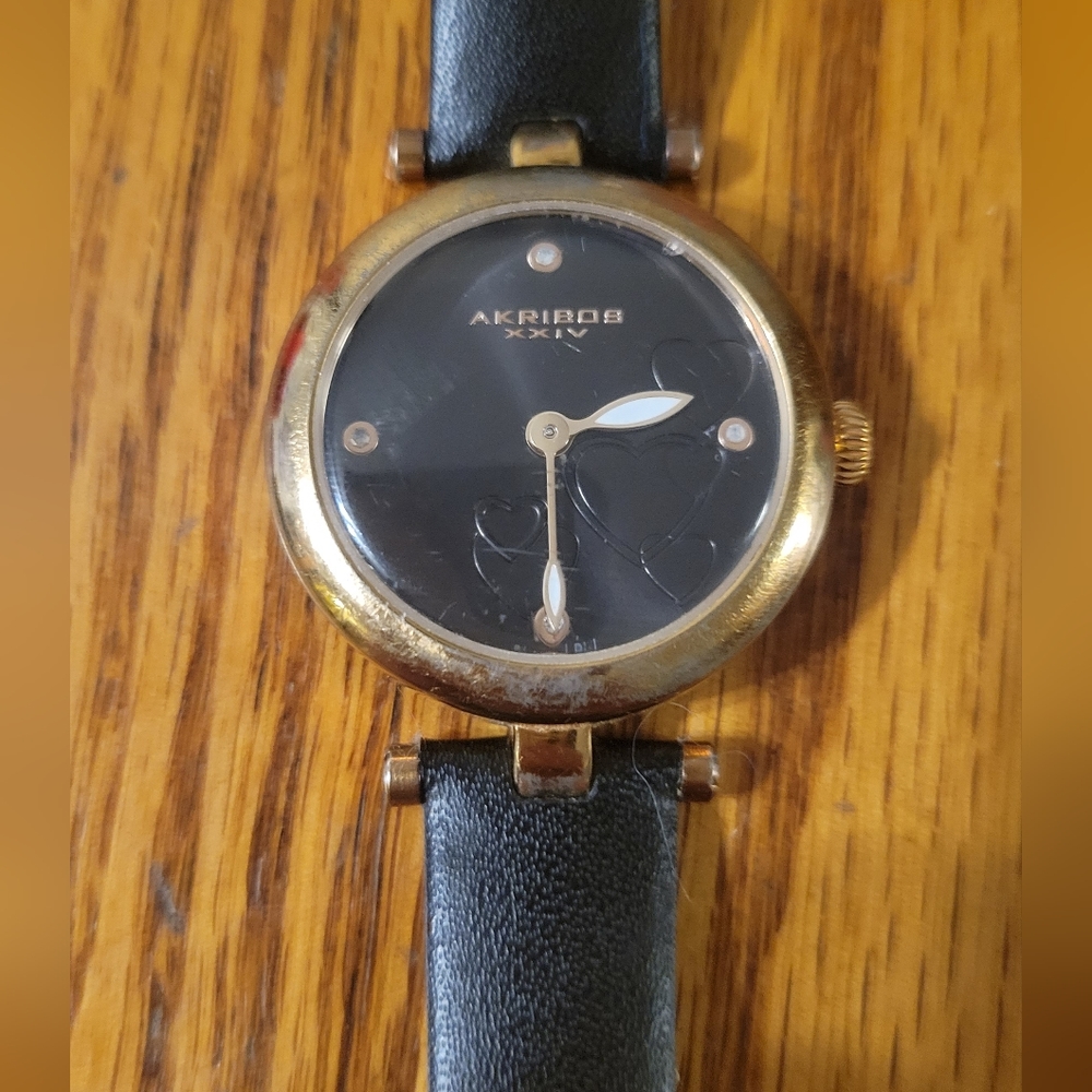 Akribos XXIV Heart Engraved Dial Women's Watch